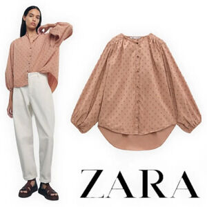 ZARA | Pale Pink | SWISS DOT BLOUSE WITH VOLUMINOUS SLEEVES